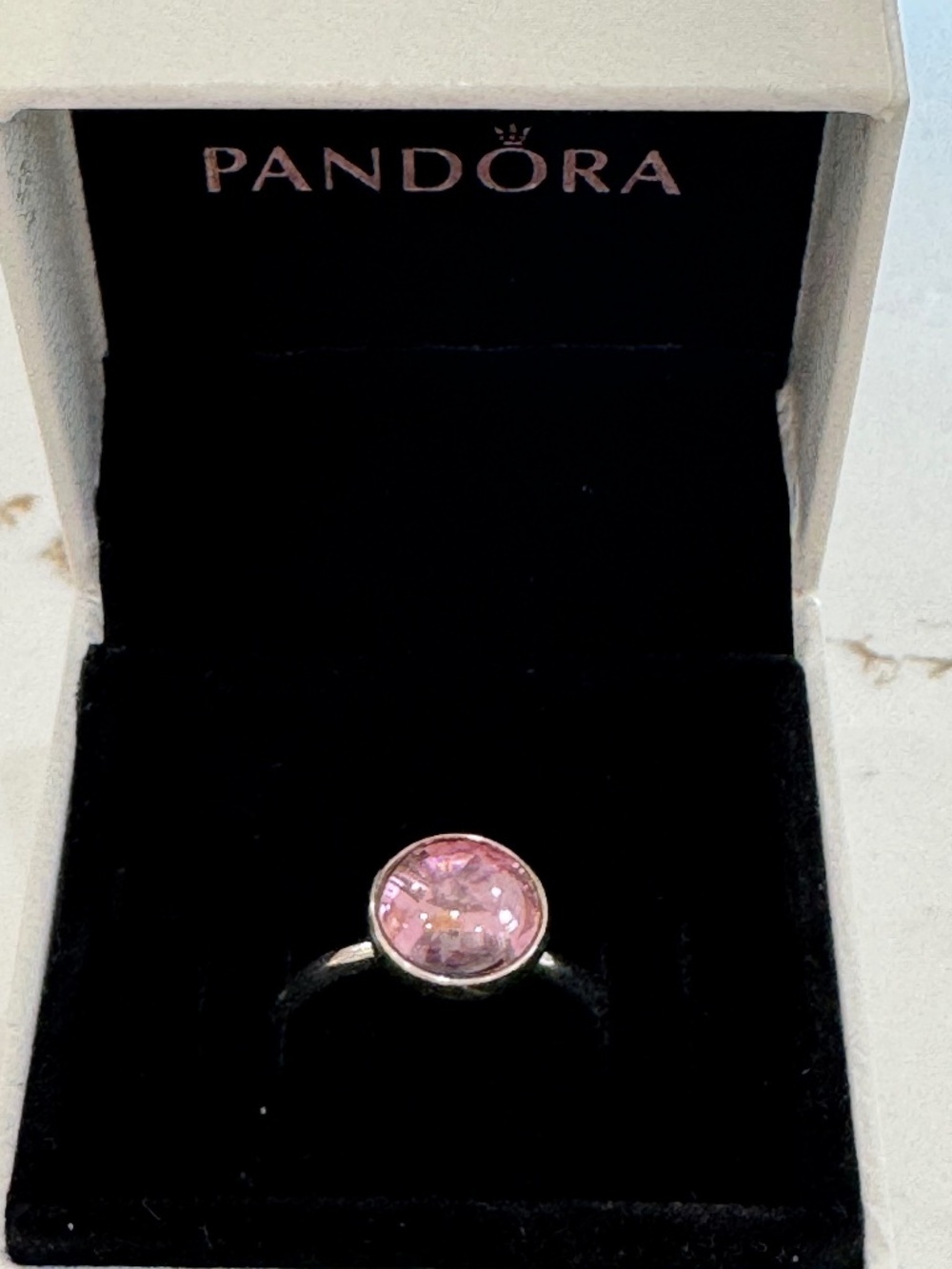 PANDORA Poetic Droplet Ring with Blush Pink Crystal S925 ALE 58mm Preowned